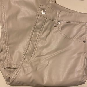 5-Pocket Faux Leather High Waist Zip Fly Straight Leg Cream Colored Pant